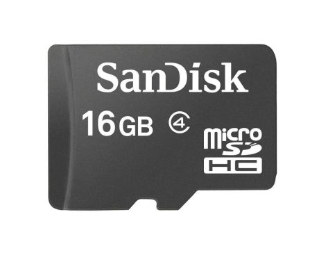 Карта памяти SanDisk MicroSD 16GB Class 4 без адаптера, черный