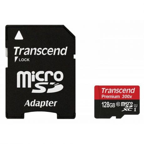 Карта памяти Transcend MicroSD 128GB Class 10 UHS-I + SD адаптер