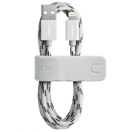 Кабель Momax Elite Link Lightning-USB 1 метр для Apple с сертифицированным чипом MFi и магнитной застежкой, серебристый