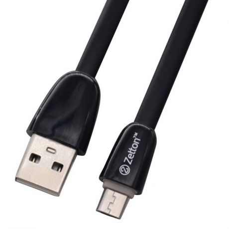 USB кабель Zetton USB SyncCharge Flat Glossy, ZTUSBFGTBKMC, черный