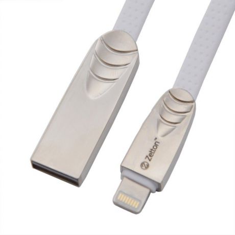 USB кабель Zetton USB SyncCharge Flat Soft , ZTUSBFSTWEA8, белый