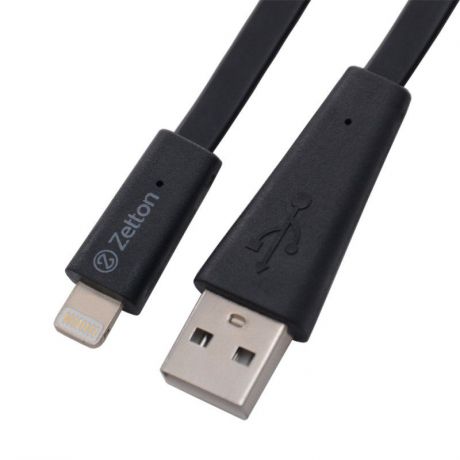 USB кабель Zetton USB SyncCharge Flat Wide Data Cable USB to Lightning, ZTUSBFWBA8, черный