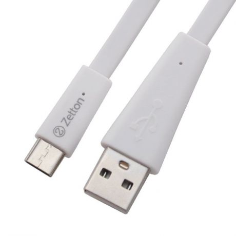 USB кабель Zetton USB SyncCharge Flat Wide Data Cable USB to USB-C, ZTUSBFWWUC, белый