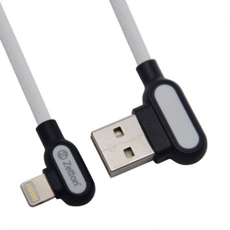 USB кабель Zetton USB SyncCharge Round Fabric Corner Cable USB to Lightning, ZTUSBRFCWEA8, белый