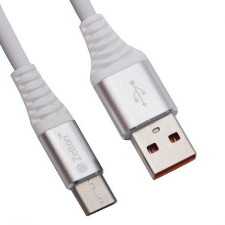 USB кабель Zetton USB SyncCharge Round Soft TPE Data Cable USB to USB-C, ZTUSBRSTWEUC, белый