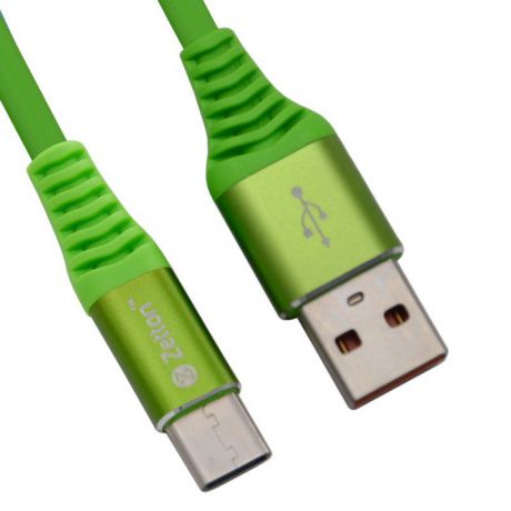 USB кабель Zetton USB SyncCharge Round Soft TPE Data Cable USB to USB-C, ZTUSBRSTGNUC, зеленый