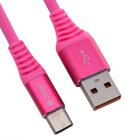 USB кабель Zetton USB SyncCharge Round Soft TPE Data Cable USB to USB-C, ZTUSBRSTPKUC, розовый