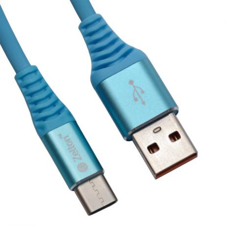 USB кабель Zetton USB SyncCharge Round Soft TPE Data Cable USB to USB-C, ZTUSBRSTBEUC, синий