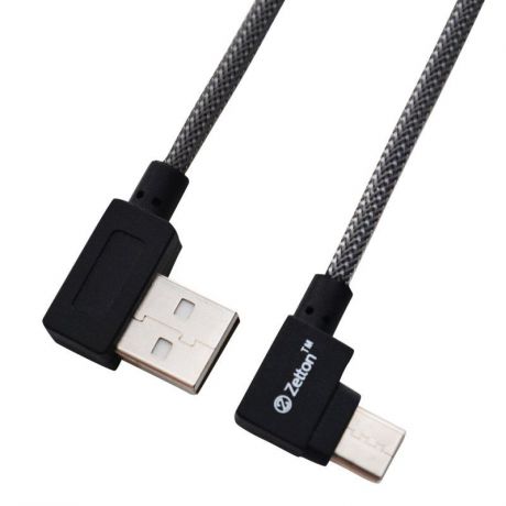 USB кабель Zetton USB SyncCharge RoundArmor Corner Data Cable USB to USB-C серый, ZTUSBRARCGYUC