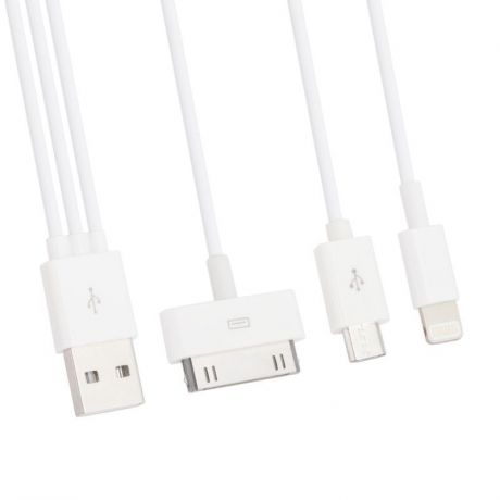 USB кабель Liberty Project 4в1 для Apple 30 pin, Apple 8 pin, Micro USB, Samsung Tab 15 см, SM000030, белый