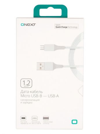 Кабель Onext micro USB-B - USB-A, 1,2 м, нейлон, серебристый