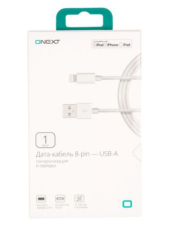 Кабель Onext lightning -USB-A, 70611, белый