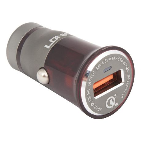 Автомобильное зарядное устройство Ldnio с USB 3,0А Quick Charge 3.0 18W + кабель Apple 8 pin C304Q, Gray