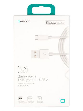 Кабель Onext USB Type-C - USB-A, 1,2 м, TПЭ, белый