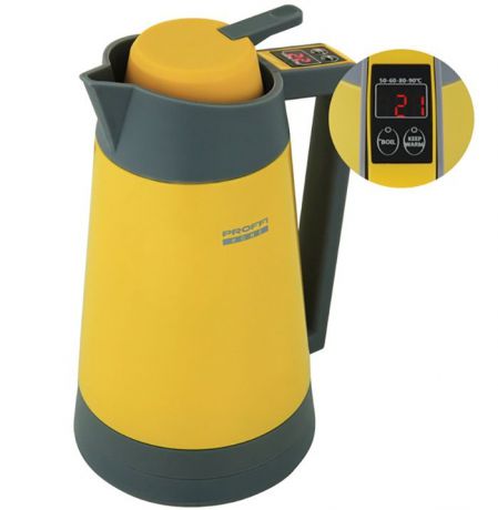 Электрический чайник PROFFI с функцией поддержания и регулировки температуры, с LED дисплеем, с функцией термоса, желтый, серый