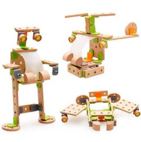 Конструктор деревянный BeeZee Toys Робот-вертолет-самолет, набор строительных блоков, игра для мальчиков