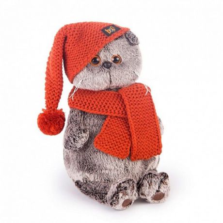 Мягкая игрушка Буди Баса Budibasa Басик в вязаной шапке и шарфе, 30 см, Ks30-075 серый
