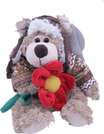 Magic Bear Toys Мягкая игрушка Мишка Рэймонд в шапке-ушанке и свитере с цветком 20 см