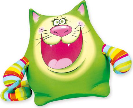 Подушка-игрушка антистрессовая Котик веселый животик, зеленый