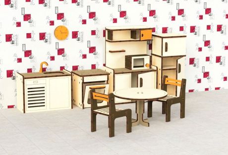 Кукольная мебель деревянная M-Wood Кухня, 9 предметов