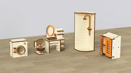 Кукольная мебель деревянная M-Wood Ванная, 5 предметов