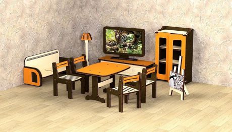 Кукольная мебель деревянная M-Wood Гостиная, 11 предметов