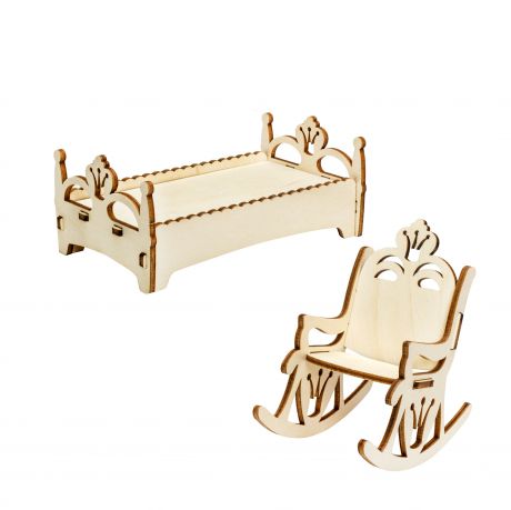 Мебель для кукол Iq Format в домик для кукол LOL, кресло-качалка и кроватка бежевый