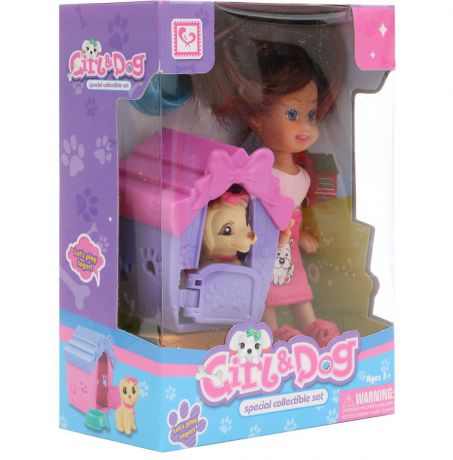 Мини-кукла No Name K080186 с собачкой и аксессуарами, 1006436 розовый