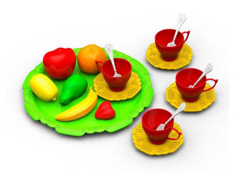 Набор фруктов и чайной посуды Нордпласт "Волшебная Хозяюшка", 623/зеленый,красный