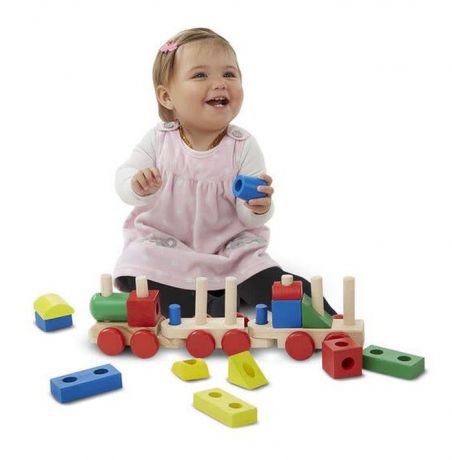 Машинка-игрушка Melissa & Doug Поезд-паровоз деревянный игрушечный, каталка--сортер пирамидка красный