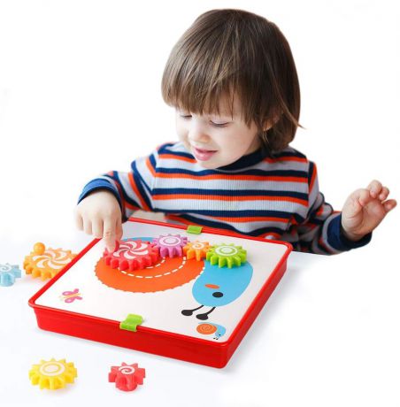 Мозаика Beezee Toys Игра конструктор "Весёлые Шестеренки", пазл креативный для малышей с трафаретами, MOS1515