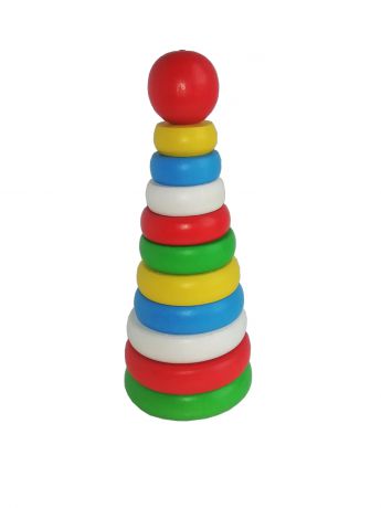 Пирамидка Климо Пирамида "11-ти местная" (деревянная игрушка ручной работы) голубой, белый, красный, зеленый, желтый