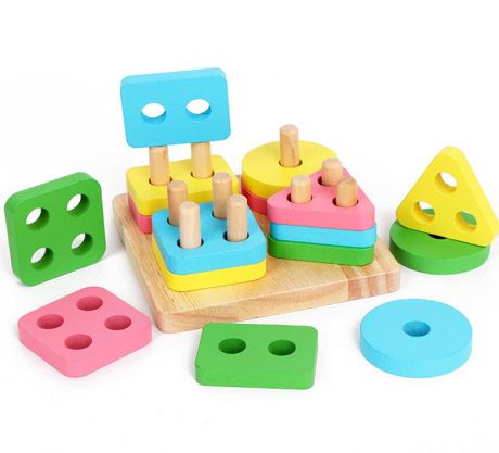 Головоломка BeeZee Toys Пирамидка-головоломка Цвета и формы, геометрические блоки Монтессори, обучающая игра, 040-Д