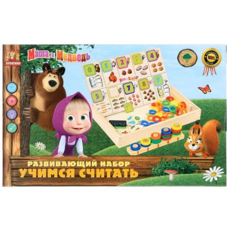 Игрушка деревянная Буратино "Маша и Медведь" развивающий набор, 265033, разноцветный
