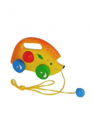 Игрушка-каталка Климо "Ежик" деревянная (ручной работы) желтый, зеленый, красный