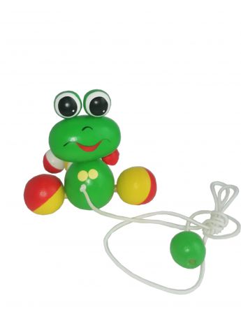 Игрушка-каталка Климо "Лягушонок" деревянная ручной работы зеленый, красный