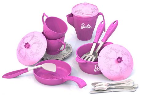 Набор кухонной и чайной посудки Нордпласт "Барби", 639/, белый, розовый, 21 предмет