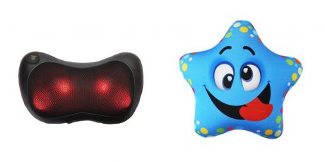 Игрушка антистресс PROFFI подушка детская "Звезда" и подушка-массажёр Relax с подогревом синий, черный, красный