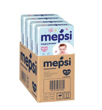 Подгузники Mepsi, 146, размер M, 64 шт, 4 упаковки