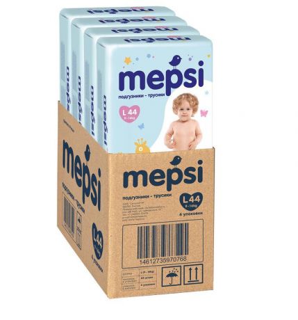 Подгузники-трусики MEPSI детские одноразовые, L 44 шт 4 упак