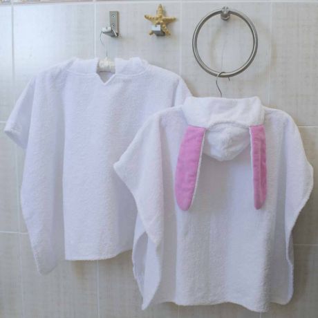 Полотенце пончо BabyBunny "Зайка", цвет: белый/розовый