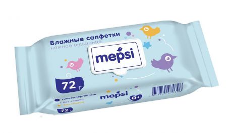 Влажные детские салфетки MEPSI, 0035, с клапаном, 72 шт