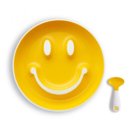 Набор Munchkin "Улыбка" 9+ Тарелка на присоске + Ложка, ЦБ-00008059, желтый