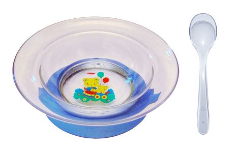 Набор посуды для кормления АртХаус Тарелка на присоске с ложкой, голубой