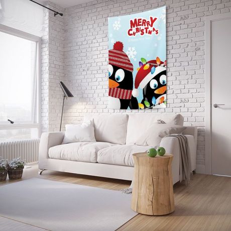 Панно с фотопринтом на стену JoyArty "Праздничные пингвины", tp_20046, 100x150 см
