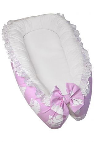 Матрас-кокон лапуляндия Гнездышко-кокон для новорожденного со съемным чехлом "Совы", розовый