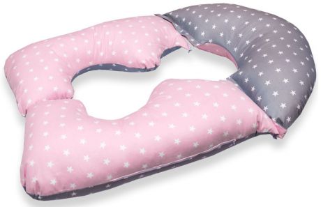 Подушка для кормящих и беременных Premium Mama модель Ergonomic в форме U анатомическая трансформер+наволочка+сумка переноска, светло-розовый, светло-серый