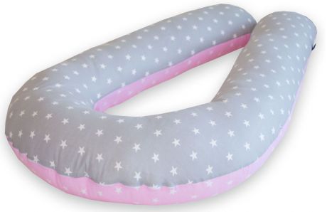 Подушка для кормящих и беременных Premium Mama модель Optima в форме U универсальная+наволочка+сумка пененоска, светло-розовый, светло-серый