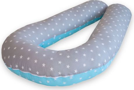 Подушка для кормящих и беременных Premium Mama модель Maxi в форме U максимального размера+наволочка+сумка переноска, бирюзовый, светло-серый