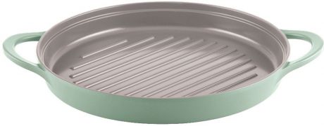 Сковорода-гриль "Frybest", с керамическим антипригарным покрытием, цвет: светло-зеленый. Диаметр 26 см + ПОДАРОК: прихватки